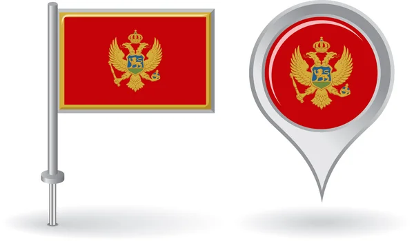 Montenegro pin icon und map pointer flag. Vektor — Stockvektor