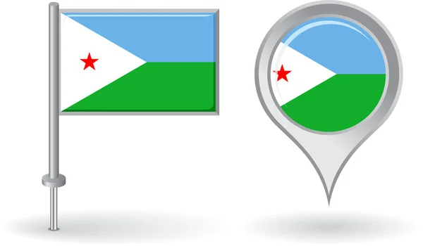 Djiboutin pin kuvake ja kartta osoitin lippu. Vektori — vektorikuva