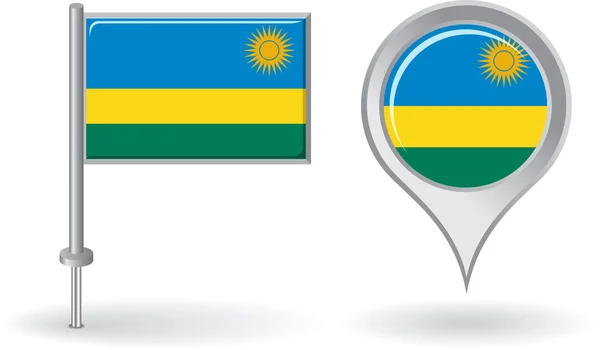 Icône broche Rwanda et drapeau pointeur de carte. Vecteur — Image vectorielle