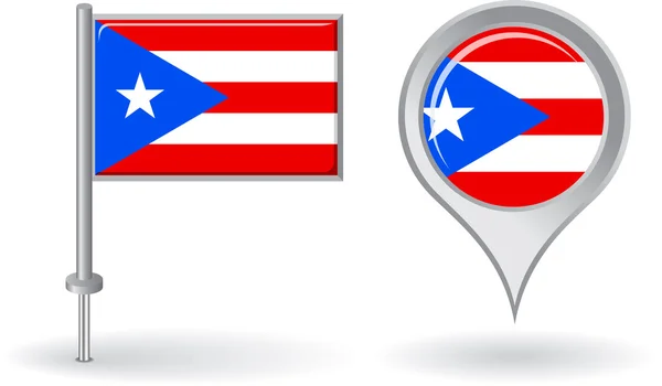 Puerto-Rican pin icon and map pointer flag. Vector — Stock Vector