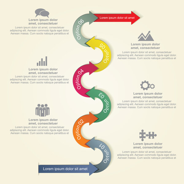 Infographic report template with arrows and icons. Vector