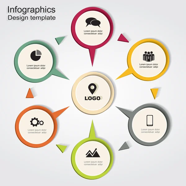 Modelo de relatório infográfico com setas e ícones. Vetor — Vetor de Stock