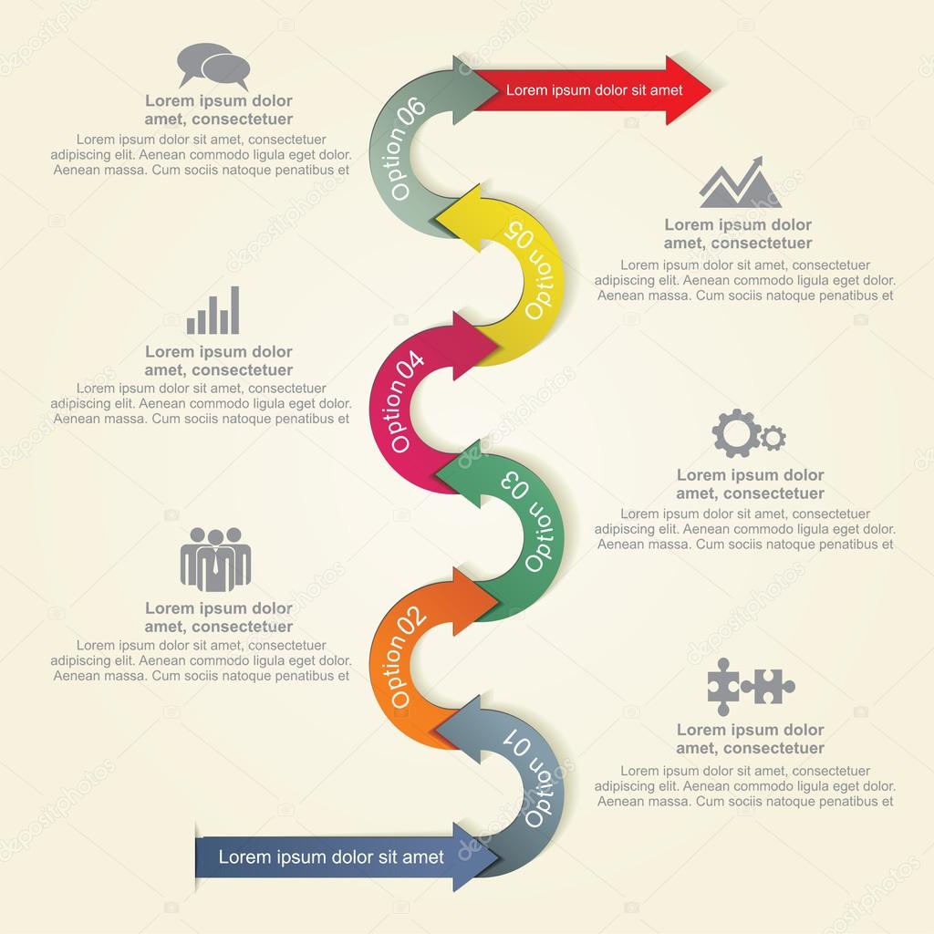 Infographic report template with arrows and icons. Vector