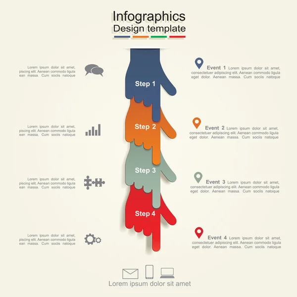 Plantilla de informe infográfico con manos. Vector — Vector de stock