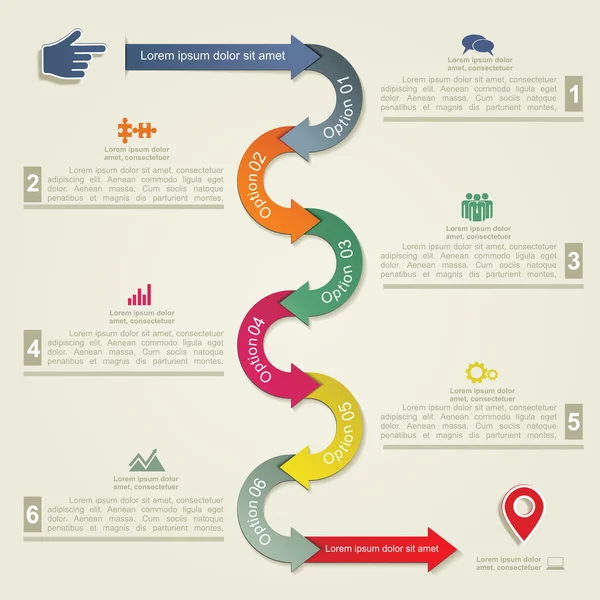 Infographic rapportmall med pilar och ikoner. Vektor — Stock vektor