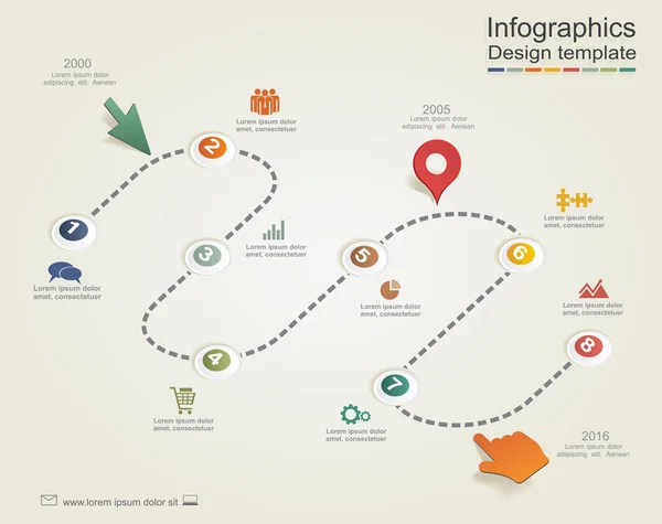 Infographic rapor şablonuyla oklar ve simgeler. Vektör