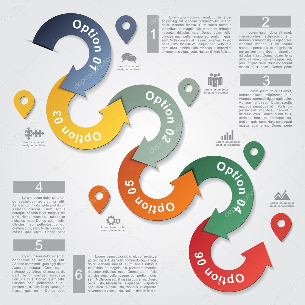 Infographic report template with arrows and icons. Vector