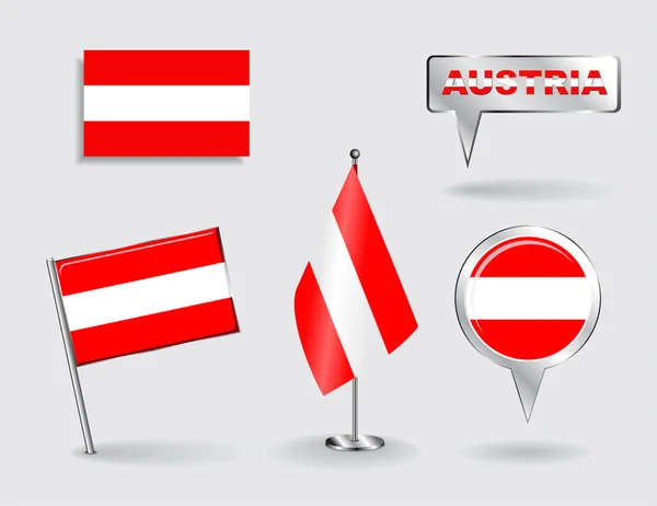 Set of Austrian pin, icon and map pointer flags. Vector — Stock Vector