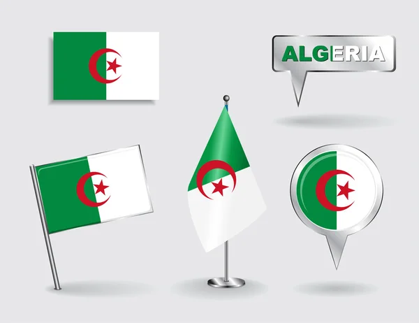 Set of Algerian pin, icon and map pointer flags. Vector — Stock Vector