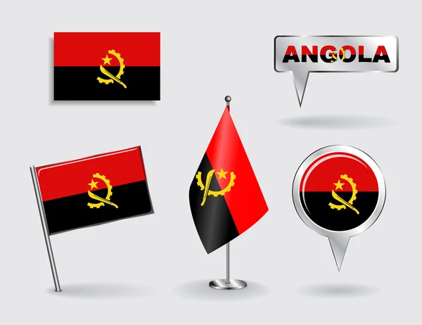 Set of Angolan pin, icon and map pointer flags. Vector — Stock Vector