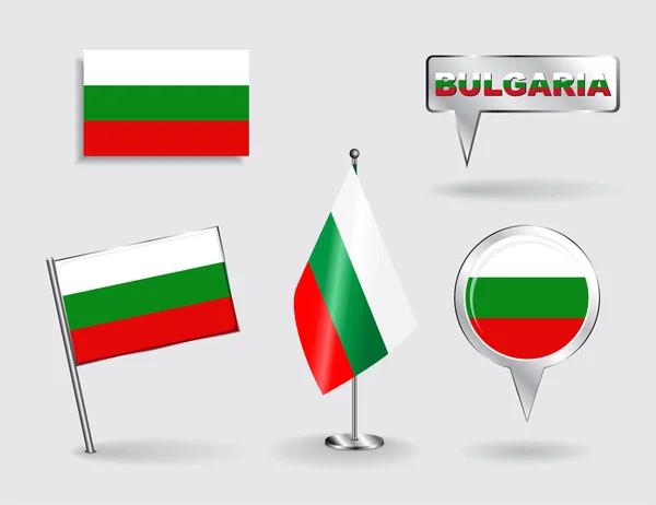 Set of Bulgarian pin, icon and map pointer flags. Vector — Stock Vector