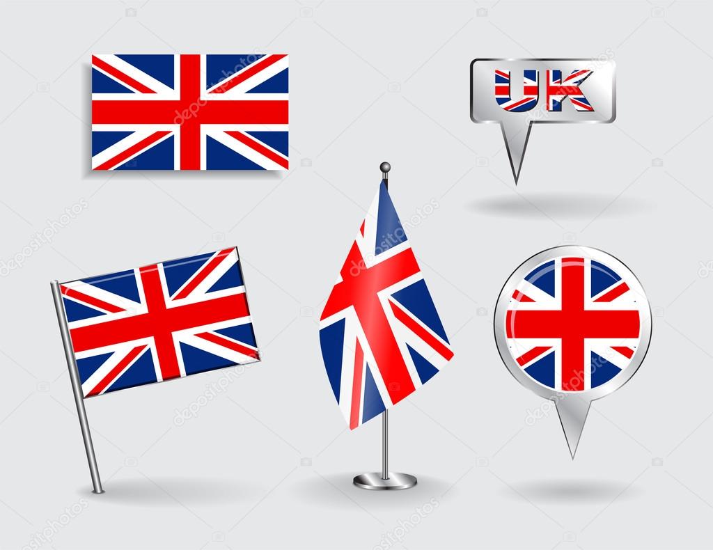 Set of British pin, icon and map pointer flags. Vector