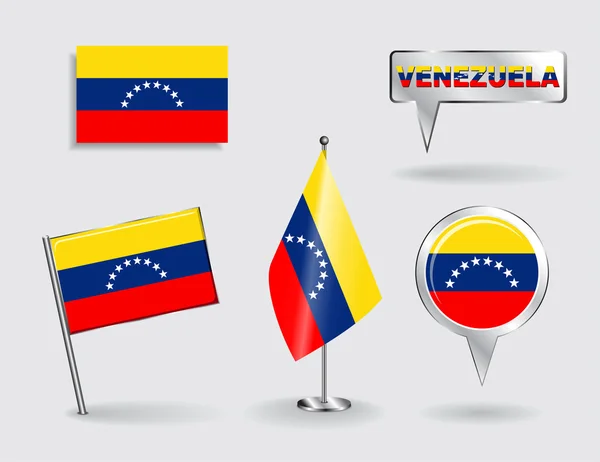 Venezuela PIN, simge ve harita işaretçi bayraklarının kümesi. Vektör — Stok Vektör