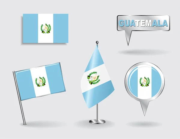 Set Guatemalteekse pin, pictogram en kaart aanwijzer vlaggen. Vector — Stockvector