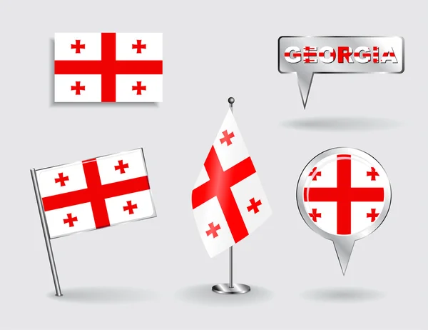 Conjunto de banderas de puntero georgiano, icono y mapa. Vector — Archivo Imágenes Vectoriales