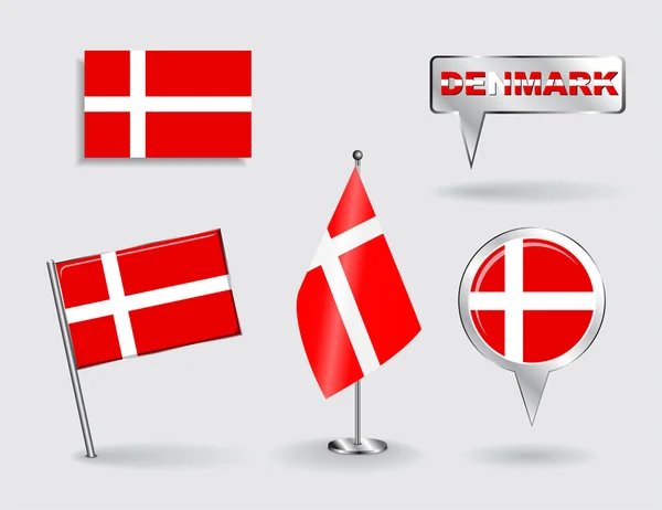 Set of Danish pin, icon and map pointer flags. Vector — Stock Vector