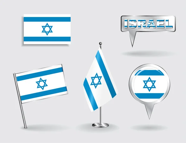 イスラエルのピン、アイコン、マップ ポインター フラグのセット。ベクトル — ストックベクタ