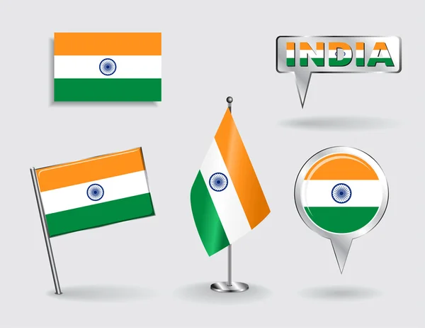 Set of Indian pin, icon and map pointer flags. Vector — Stock Vector