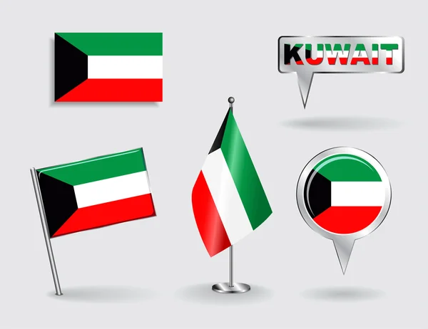 Set of Kuwait pin, icon and map pointer flags. Vector — Stock Vector