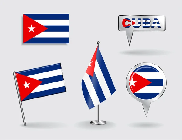 Küba PIN, simge ve harita işaretçi bayraklarının kümesi. Vektör — Stok Vektör