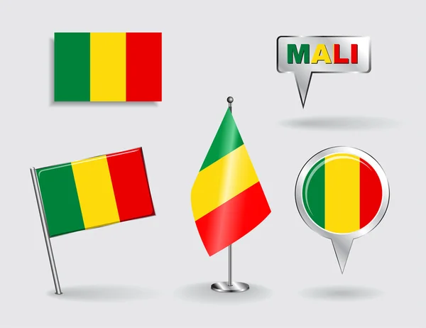 Set of Malian pin, icon and map pointer flags. Vector — Stock Vector