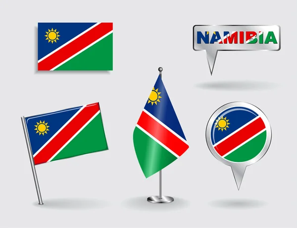 Set of Namibian pin, icon and map pointer flags. Vector — Stock Vector