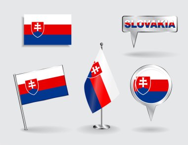 Slovak PIN, simge ve harita işaretçi bayraklarının kümesi. Vektör
