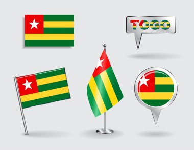 Togolu PIN, simge ve harita işaretçi bayraklarının kümesi. Vektör