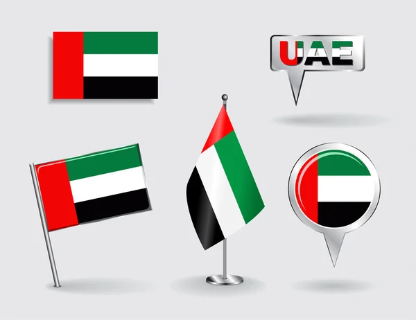 Set of United Arab Emirates pin, icon and map pointer flags. Vector — Stock Vector