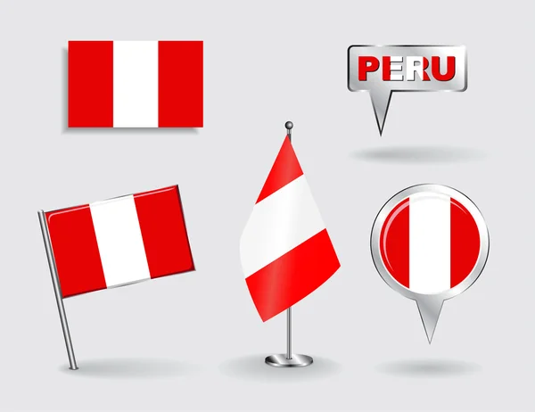 Set of Peruvian pin, icon and map pointer flags. Vector — Stock Vector