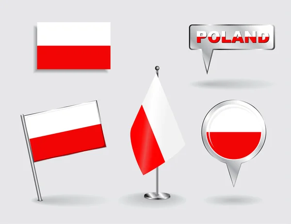 Set of Polish pin, icon and map pointer flags. Vector — Stock Vector