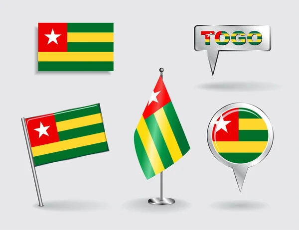 Set of Togolese pin, icon and map pointer flags. Vector — Stock Vector