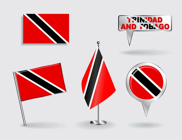 Satz von Trinidad und Tobago-Pin, Symbol, Kartenzeiger Flaggen. Vektor — Stockvektor