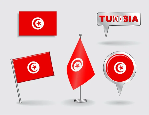 Set of Tunisian pin, icon and map pointer flags. Vector — Stock Vector