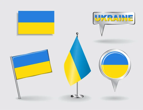 ウクライナのピン、アイコン、マップ ポインター フラグのセット。ベクトル — ストックベクタ