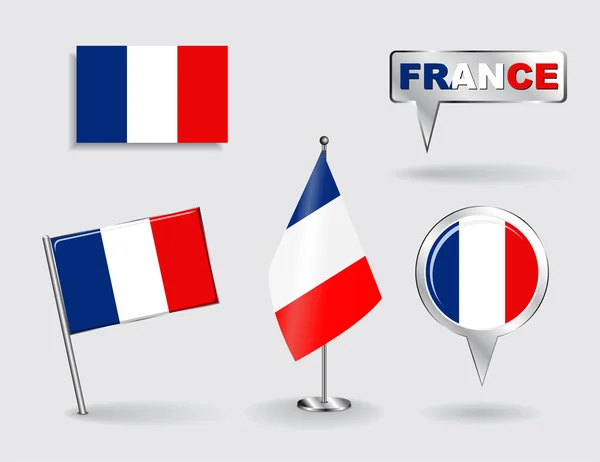 Zestaw francuski pin, ikona i mapę wskaźnika flagi. Wektor — Wektor stockowy