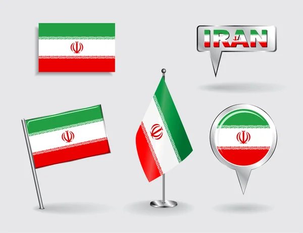 Set of Iranian pin, icon and map pointer flags. Vector — Stock Vector