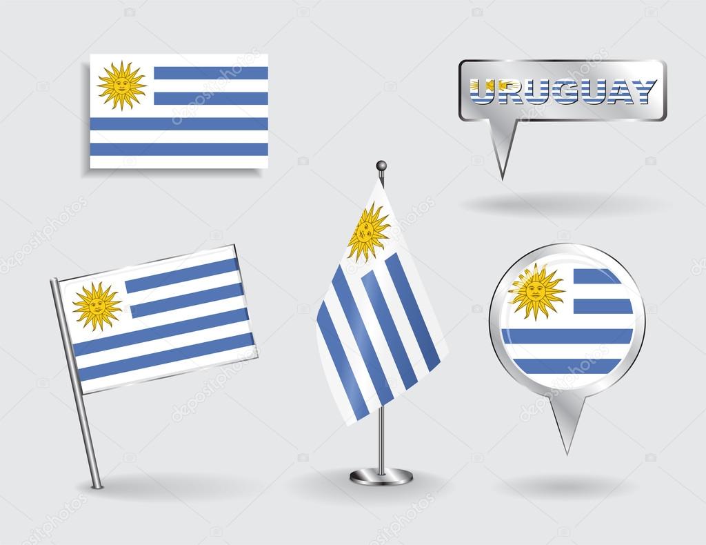 Set of Uruguayan pin, icon and map pointer flags. Vector