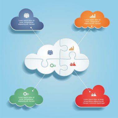 Infographic report template with clouds and icons. Vector