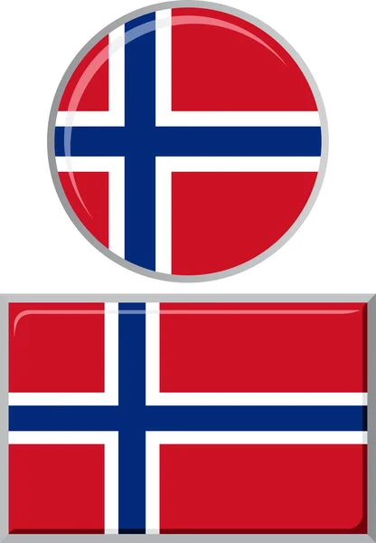 Drapeau icône rond et carré norvégien. Illustration vectorielle . — Image vectorielle