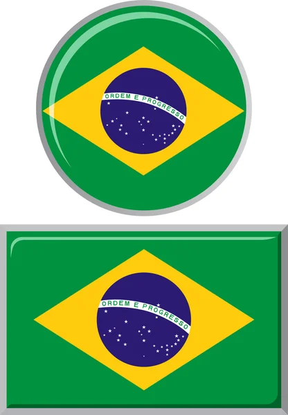 Drapeau icône rond et carré brésilien. Illustration vectorielle . — Image vectorielle