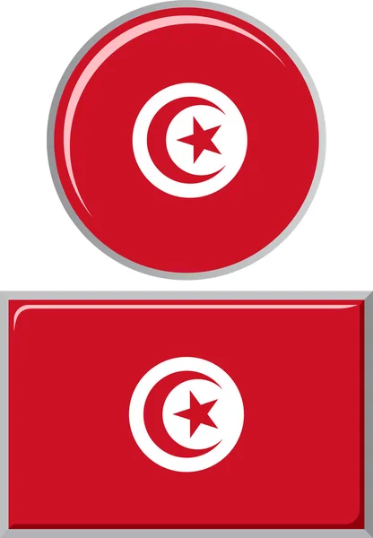 Σημαία της Τυνησίας στρογγυλούς και τετραγωνικούς εικονίδιο. Vector εικονογράφηση. — Διανυσματικό Αρχείο