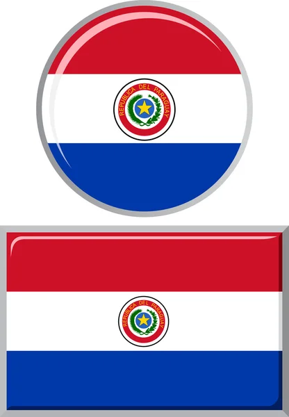 Bandera paraguaya redonda y cuadrada. Ilustración vectorial . — Vector de stock