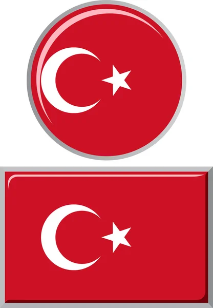 Bandeira de ícone redondo e quadrado turco. Ilustração vetorial . —  Vetores de Stock