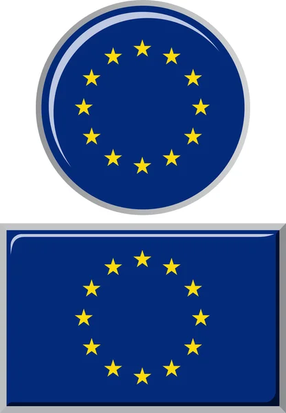 Runde und quadratische Flagge der Europäischen Union. Vektorillustration. — Stockvektor