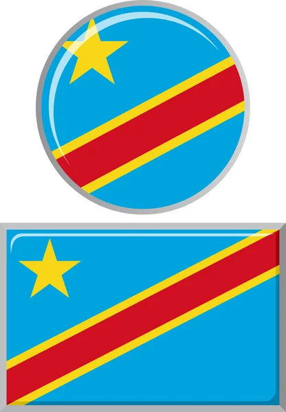 Flaga Demokratycznej Republiki Konga okrągłe i kwadratowe ikona. Ilustracja wektorowa. — Wektor stockowy