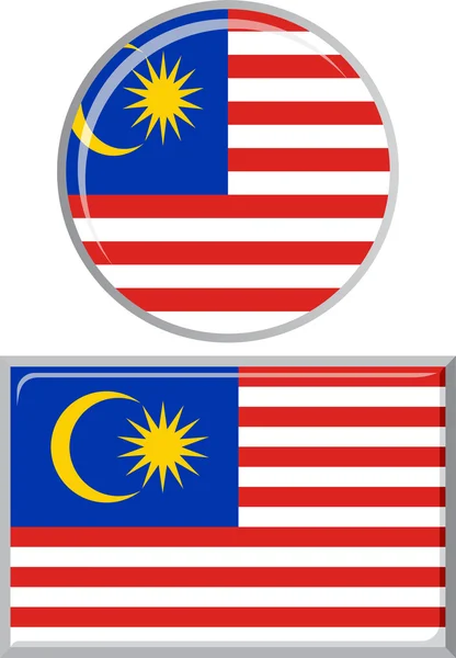 Malaysische runde und quadratische Symbolflagge. Vektorillustration. — Stockvektor