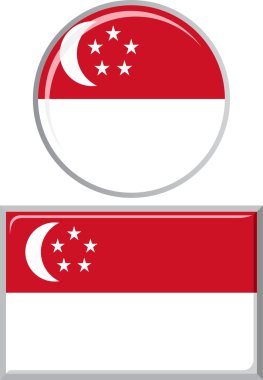 Singapur yuvarlak ve kare simgesini bayrak. Vektör çizim.