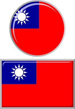 Tayvan yuvarlak ve kare simgesini bayrak. Vektör çizim.