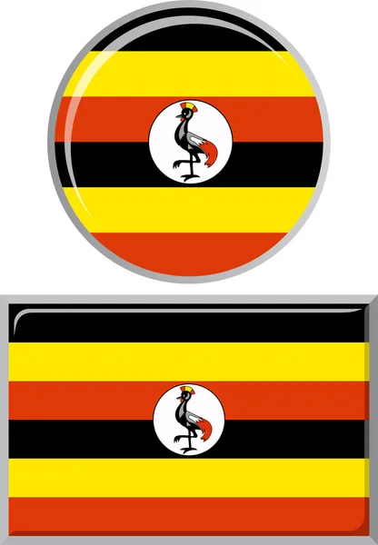Drapeau icône rond et carré ougandais. Illustration vectorielle . — Image vectorielle
